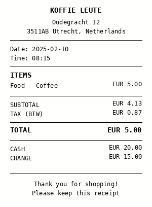 Receipt: Label a cash receipt