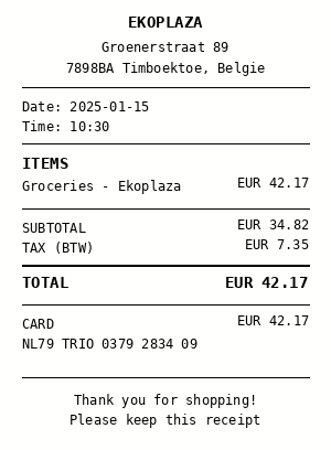 Receipt: Label a simple same-currency card receipt
